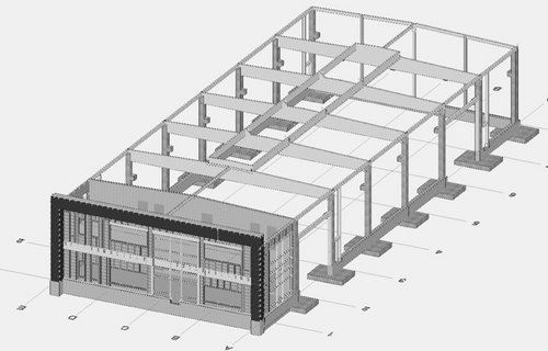 Produktionshalle mit zweigeschossigem Bürotrakt gestaltet
